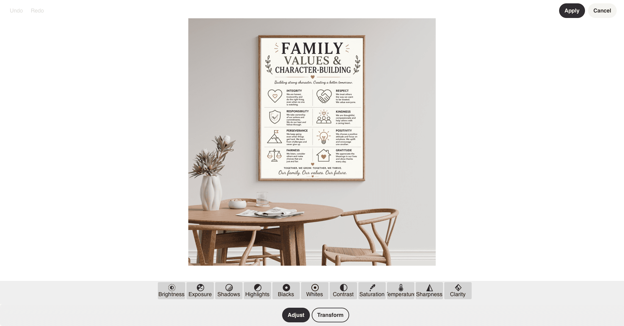 Family Values Wall Art Printable | Character Building Poster | Kids Values Chart
